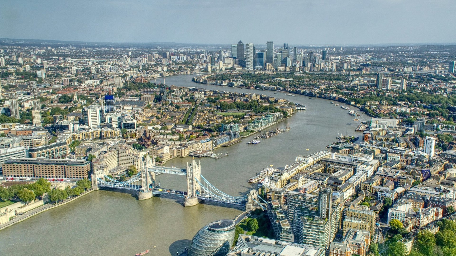 Aerial view of the River Thames and London skyline